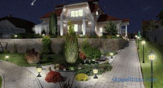 Iluminarea unui teren dintr-o casă de țară, iluminatul decorativ stradal în exterior, opțiuni, fotografii